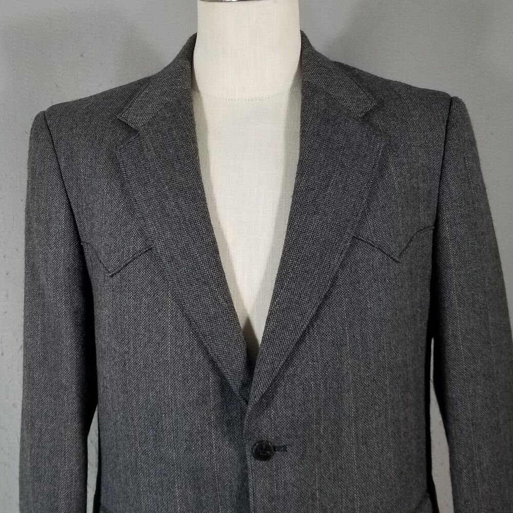 Circle S Dallas Texas Sport Coat Jacket‎ Men's 44R Gray Tweed Lambswool Weatern - Picture 2 of 15